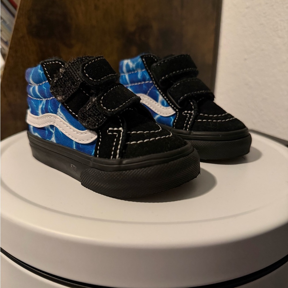 Vans Kids' Black and Blue Velcro Sneakers